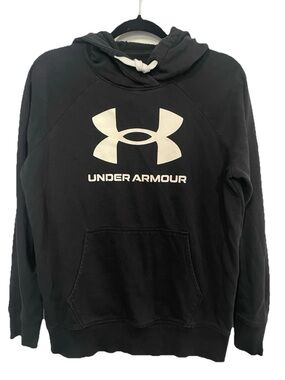 Under Armour Black Crewneck Hoodie with White Logo Medium